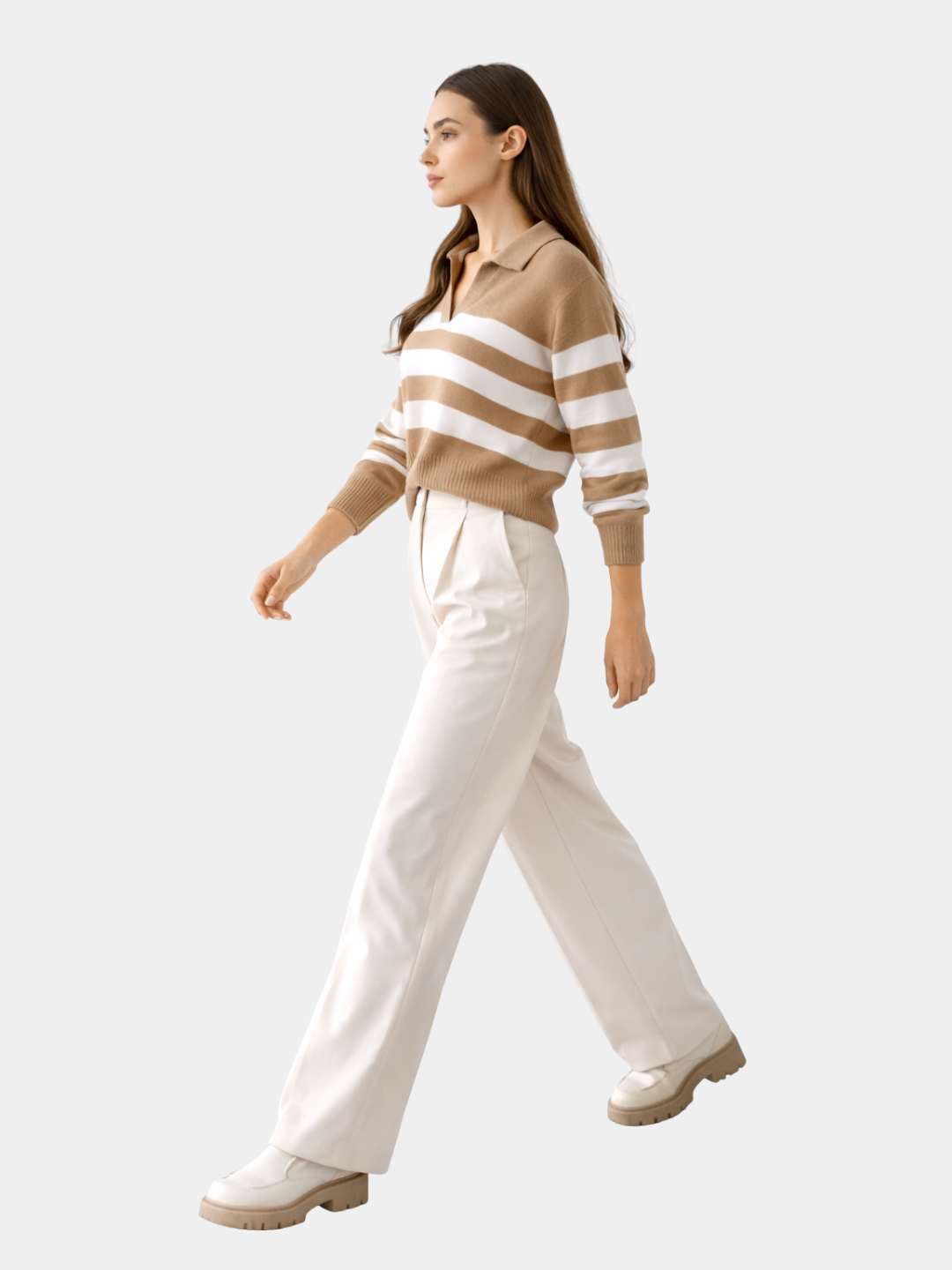 Striped polo knit pullover