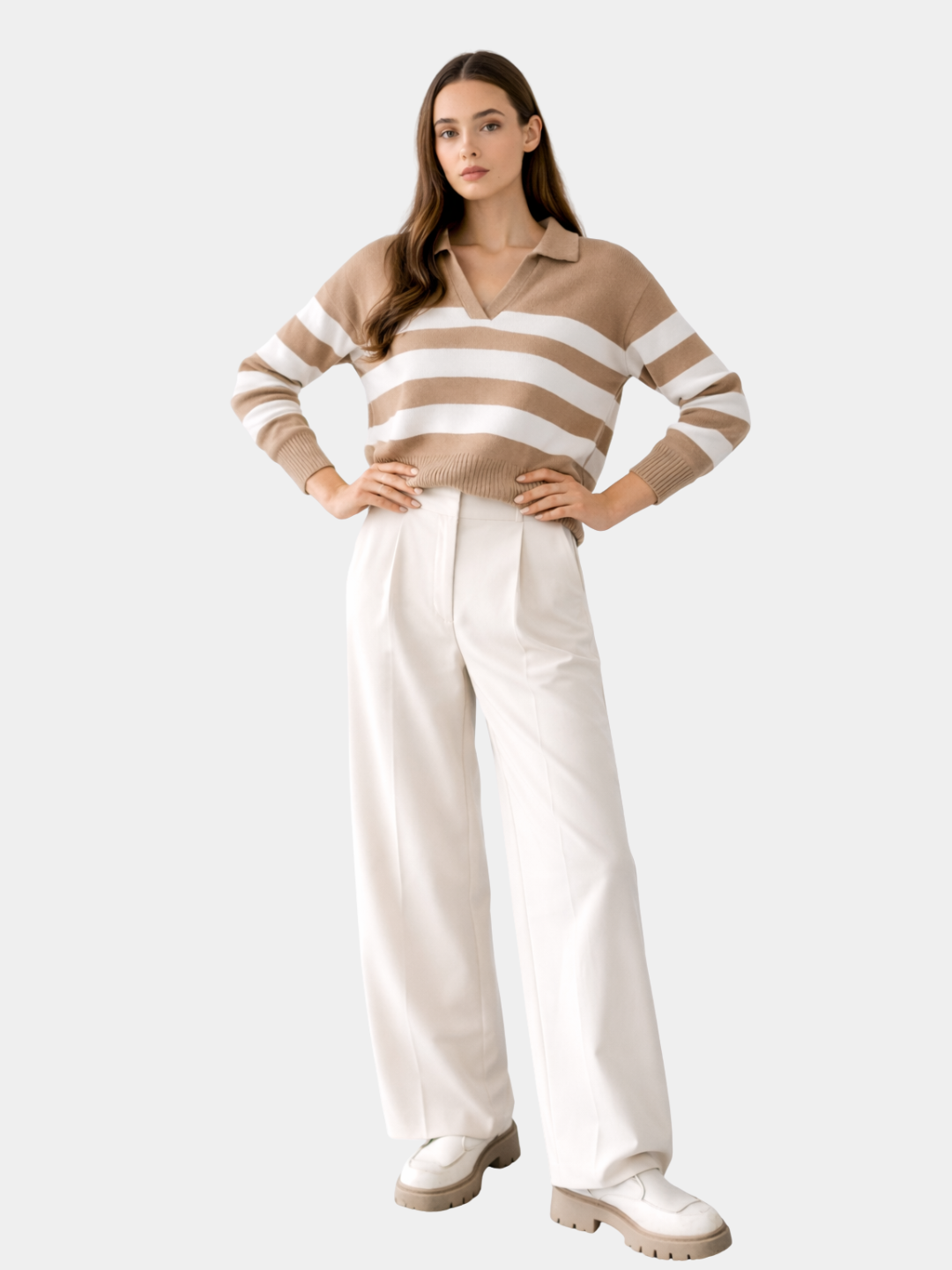 Striped polo knit pullover